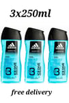 Adidas Ice Dive Shower Gel for Men, Adidas Body Wash Sport Body Shampoo 3x250ml