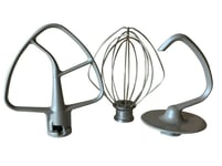 Kitchenaid Grey Coated Flat Beater, Dough Hook And Wire Whisk Fits 4.5QT Artisan