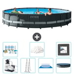 Intex Round Ultra XTR Frame Pool - 610 x 122 cm - Inklusive pump - Stege - Markduk - Lock Underhållspaket - Filtrera bollar - Golvplattor Inklusive T