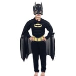 Batman Cosplay Kostym för Barn och Tonåringar 3-13 År - Muskel Bat Outfit Set Jumpsuit+mask+kappa Present 6-7 Years