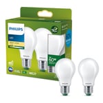 Philips Ultra Efficient - Ultra Energy Saving Lights, LED Light Source, 60W, E27, A60, Frosted Glass, Warm White Light, 2700 Kelvin, dimmable, 2-Pack