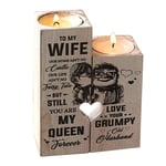 Husband to Wife- Heart-shaped Craft Wooden Candle Holder Candlestick Shelf, Wedding Birthday Valentine's Day Decoration Gift (Candle Not Included)