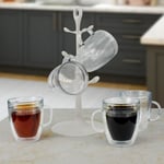 6 Bodum Double Wall Cups BPA Free Hot Coffee Tea Insulated Mug Tree Stand Holder