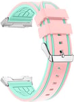 Simpleas Watch Strap compatible with Fitbit Ionic, Soft Silicone Narrow Slim Sport Replacement Wristband for Smart Watch (Pink Green)