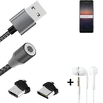 Data charging cable for + headphones Sony Xperia 1 II + USB type C a. Micro-USB 