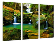 Tableau Moderne Photographique, Impression sur bois, Paysage chute d'eau dans la forêt, 97 x 62 cm, ref. 26386