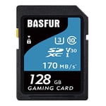 Basfur Carte mémoire de SD 128 Go, adaptée aux téléphones, Ordinateurs, Drones et Autres appareils Android, Transmission à Grande Vitesse 170 Mo/s,A2 U3 V30