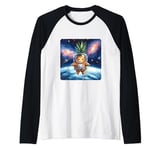 Pineapple Astronaut Floating In Space, With Distant Galaxies Raglan Baseball Tee