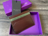 TED BAKER BROWN LEATHER CARD HOLDER WITH CONTRAST TRIM BNIB