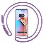 Tumundosmartphone Housse suspendue transparente pour Motorola Edge 40 Pro 5G avec cordon violet