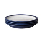 Denby - Elements Dark Blue Dinner Plates Set of 4 - Dishwasher Microwave Safe Crockery 26.5cm - Navy Blue, White Ceramic Stoneware Tableware - Chip & Crack Resistant Large Plates