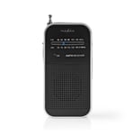 Nedis FM-radio | Portabel design | AM / FM | Batteridriven | Analog | 1.5 W | Svart Vit Skärm | Bluetooth® | Hörlursuttag | Aluminium / Svart