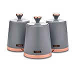Tower T826131GRY Cavaletto Set of 3 Storage Canisters for Tea/Coffee/Sugar, Steel, Grey and Rose Gold