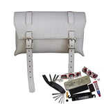 Bike Repair Set: Box Leather Bag, Multi-tool, Puncture Repair Kit MADE IN UK White