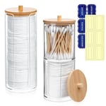 SZSIQI 3 Pcs Boite Coton Tige, Supports Qtip Organisateur Salle de Bain, Rangement , Boite à Coton avec Couvercles en Bambou, Distributeur pour Boule de ,