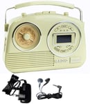 Nostalgic Retro Digital Radio, DAB, FM, AM (MW). Smart Phone Input (Speaker). 1950/60s Design, Modern Functions, Large FRONT Panel LCD Digital Display, Electric/Batteries, Inc Earphones. Cream Colour