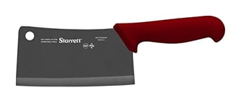 Starrett Chef's Cleaver Knife - BKR509-6 Wide Rectangular 6" (150mm) Professional Kitchen Knife Blade - Red Handle Ultra Sharp Vegetable & Meat Butcher Cleaver
