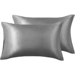 Siden Satin Kuddfodral för Hår och Hud (Mörkgrå, 20x36 tum)