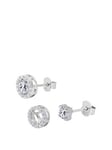 The Love Silver Collection Sterling Silver Cubic Zirconia Interchangeable Halo Solitaire Stud Earrings, One Colour, Women