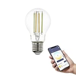 EGLO connect.z Smart Home E27 LED filament light bulb, A60, ZigBee, app and voice control, dimmable, white tunable light (warm – cool white), 700 lumen, 6 watt, vintage lightbulb transparent