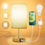 Touch Control Bedside Lamps, 3-Way Dimmable Table Lamp with USB A+C Charging Por