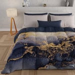 PETTI Artigiani Italiani - Single Winter Quilt, Single Duvet, Double Sided Quilt Solid Colour and Digital Print Marble Night Blue, Made in Italy