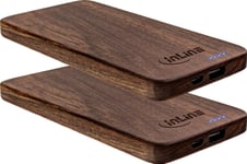 2 Inline® Träplatta, Usb Powerbank 5.000Mah, Med Led Statusdisplay, Äkta Trä