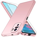 YIIWAY Compatible with Xiaomi Redmi Note 10 / Redmi Note 10S Case + Tempered Glass Screen Protector, Rose Gold Ultra Slim Case Hard Cover Shell Compatible with Redmi Note 10 / 10S YW42206