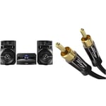 Panasonic SC-UX100E-K Black 300W Mini Hi-Fi System with Bluetooth, USB, CD Player, FM Radio & KabelDirekt – 1m – RCA/phono subwoofer lead cable, 1 to 1 RCA/phono, audio/digital/video