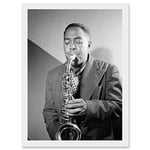Artery8 Sax Jazz Legend Bird Charlie Parker Black & White A4 Artwork Framed Wall Art Print