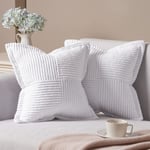 IC Ren Vit Kuddfodral Bredsidesskarvning 18x18 tum (45x45cm) 2-pack, Mjukrandig Manchester Fyrkantiga Dekorativa Kuddfodral