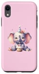 Coque pour iPhone XR Rose Célébrez votre jour spécial avec un éléphant mignon anniversaire