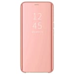 Alamo Mirror Folio Case for Oppo Find X3 Lite, Premium Smart View Cover with Clear Time Window - Rose Gold