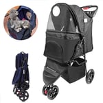 YGWL Pet Stroller,Foldabledogs Cats Trolley,Rear Wheel Brake with Rain Cover,Mattress Included,for Cats and Dogs Up to 15KG,Black