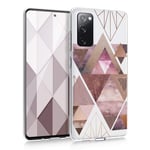 kwmobile Case Compatible with Samsung Galaxy S20 FE - Case Clear TPU Cover with Design - Patchwork Triangles Pink/Rose Gold/White