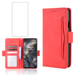 Phone Case for Oneplus Nord /5G With Tempered Glass Screen Protector Card Holder Slot Stand Kickstand Shockproof Protective Wallet Purse Leather oneplusnord 1 plus 1plus one+ one + 1+ one+ Red
