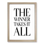 Big Box Art Winner Takes It All Typography Framed Wall Art Picture Print Ready to Hang, Oak A2 (62 x 45 cm)