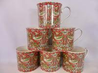 Set of 6 China Palace Mugs in William Morris red Strawberry Thief Design