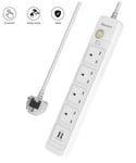 Surge Protected Extension Lead With 2 USB 4 Gang Way 3M Power Cable Indicator UK