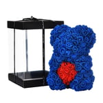 Rose Flower Bear - Over 250+ Flowers on Every Rose Bear - Gift for Mothers Day, Valentines Day, Anniversary & Bridal Showers - Clear Gift Box Included!10 Inches Tall (Royal Blue)