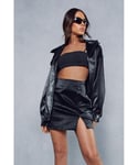 MissPap Womens Croc Leather Look Split Hem Skirt - Black - Size 8 UK