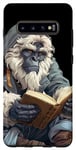 Galaxy S10+ Cute anime blue bigfoot / yeti reading a library book art Case