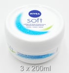 NIVEA SOFT MOISTURISING CREAM FOR FACE, BODY AND HANDS BIG 200ML TUB 3 PACK