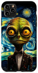 Coque pour iPhone 11 Pro Max Peinture portrait Alien Van Gogh vert nuit étoilée cool