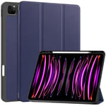 EIDERWOOD iPad Air 13" (2025 / 2024) Tri-fold Konst Läder Fodral med Apple Pencil Hållare - Blå