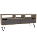 Home Source Dinan Wide Screen TV Rack with Extra Shelf Space, Bleached Pine, 2 Drawers