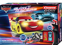 Carrera GO!!! 20062559UK Disney Cars - Glow Racers Slot Car Racing Track for Children from 6 Years and Adults With UK Plug,1:43 Scale, 6.2 Metres, With Lightning McQueen & Jackon Storm Glow Racers