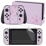 eXtremeRate Full Set Faceplates Skin Stickers + 2 pcs Screen Protectors for for Nintendo Switch (Console & Joy-con & Dock & Grip) -Cherry Blossoms Pink