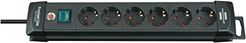 Brennenstuhl Premium-Line 6-Way Power Strip (Multiple Socket with Switch and 3 m Cable - 45° Angle of Earthing Contact Sockets, Made in Germany) Black