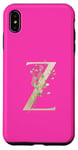 Coque pour iPhone XS Max Couleur rose élégante aquarelle verdure et lettre dorée Z